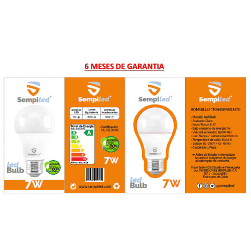 Bombillos Led Sempiled 7w x 9 Unidades 6 Meses De Garantia