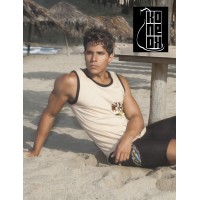 Camiseta de Algodon  Color Beige y Bordes Negros  Konekodesign