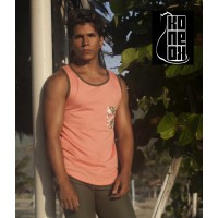 Camiseta de Algodon  Salmon  Bordes Verdes y Bolsillo Estampado S M y L Konekodesign