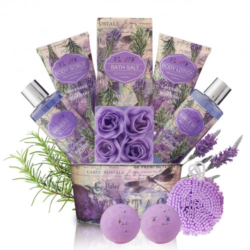 Cesta de aromaterapia de lavanda y romero, kit de spa para el hogar.