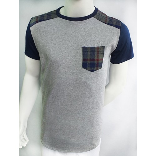 Franela con Bolsillo de Cuadro Azules y Ggris  de Algodon Talla S KONEKODESIGN