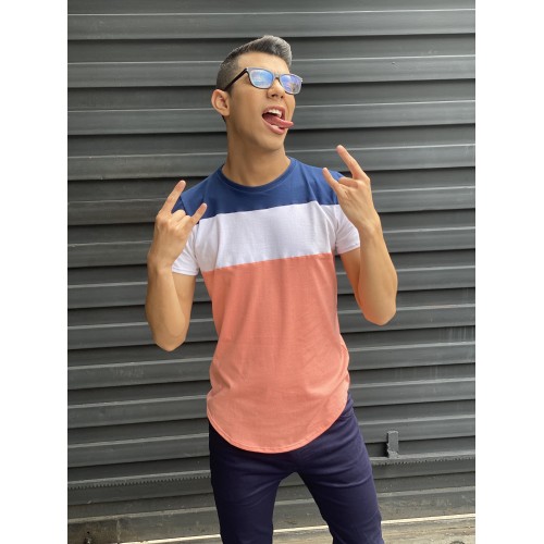 Franela Franjas Rosa Blanco y Azul  de Algodon Tallas S M y L KONEKODESIGN