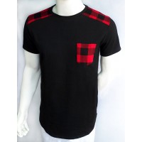 Franela Negra  con Detalles a Cuadros Tallas S M y L KONEKODESIGN