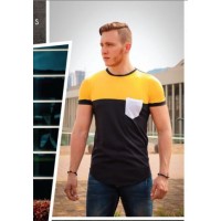 Franela Negra con Amarillo Bbolsillo Blanco de Algodon Tallas S M y L KONEKODESIGN