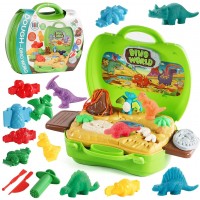 Juguetes de masa de color dinosaurio 2 en 1, 37 piezas de pasta de colores con temática de dinosaurio.