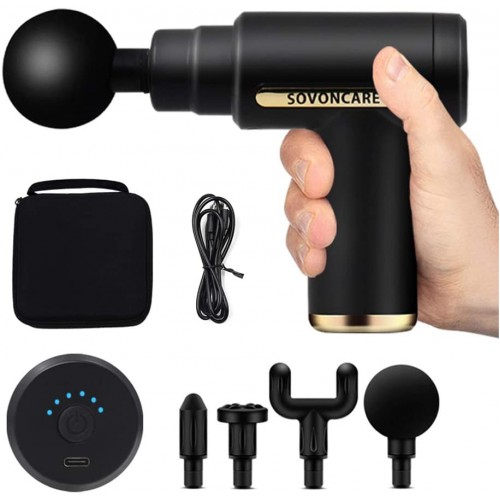 Pistola de masaje de percusión, mini pistola de masaje de tejido profundo para dolores musculares y rigidez con 6 velocidades de ajuste, masajeador de mano de alta intensidad para atletas.