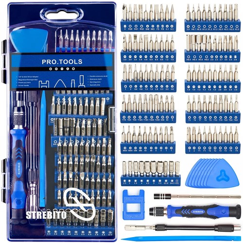 STREBITO Juego de destornilladores de precisión 124 en 1 Destornillador magnético con 110 bits Kit de herramientas de reparación electrónica
