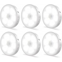 YEEYIN - Luz nocturna con sensor de movimiento para interiores, paquete de 6 luces LED inalámbricas recargables inteligentes para armario, funciona con pilas, luces debajo del gabinete, sensor de movimiento