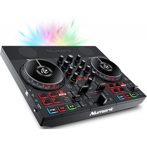 Numark Party Mix Live - Controlador de DJ con altavoces integrados, luces de fiesta y mezclador de DJ
