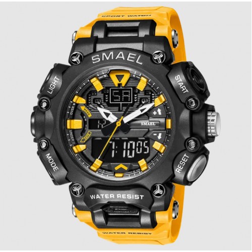 Reloj Smael Amarillo Negro XF01445 para hombre, deportes al aire libre, moda callejera, moderno, fresco, resistente al agua, esfera grande,