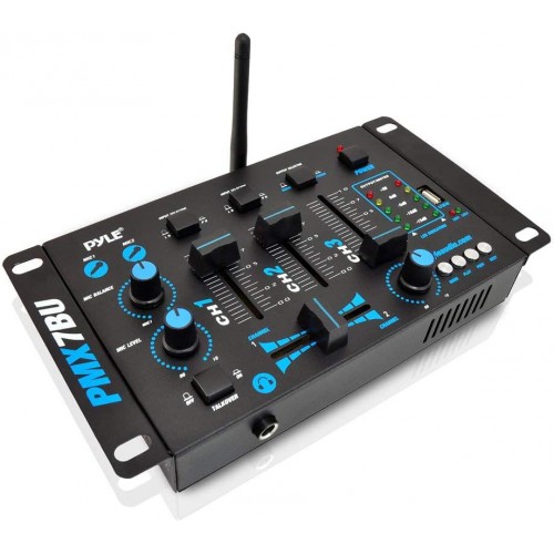 Pyle - Pro Mezclador de audio inalámbrico para DJ, 3 canales, compatible con Bluetooth, controlador de DJ, mezclador de sonido, micrófono PMX7BU.5
