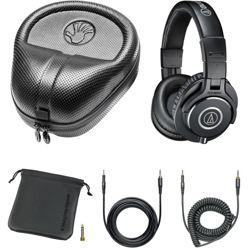 Audio-Technica ATH-M40x Audífonos de monitor para estudio profesional + estuche rígido para audífonos de tamaño completo Slappa (SL-HP-99).