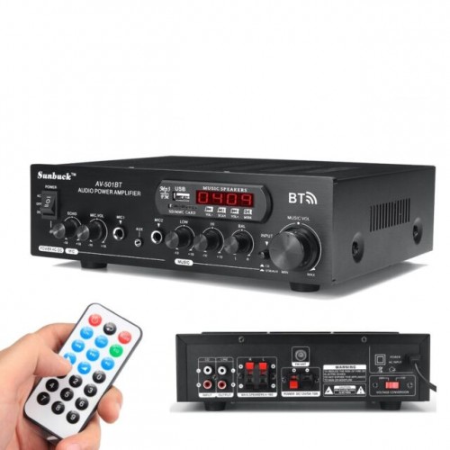 Sunbucks amplificador de audio estéreo para el hogar,  100W RMS, 110/220V, con bluetooth, doble canal, entrada de micrófono Karaoke