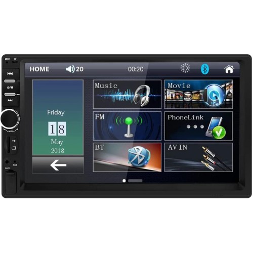 Reproductor Carro doble DIN  receptor FM con control remoto, reproductor multimedia MP5 Bluetooth - pantalla táctil resistente de 7 pulgadas