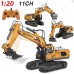 Excavadora de juguete a Control remoto para niños, vehículo de juguete de ingeniería de aleación de plástico de 2,4 Ghz, 11 canales, 1:20