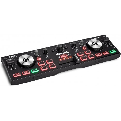 Numark DJ2GO2 Touch - Controlador DJ USB compacto de 2 platos, con mezclador-crossfader, interfaz de audio y rueda de selección con capacidad táctil
