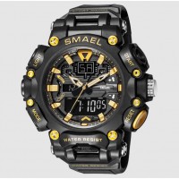 Reloj Smael Dorado Negro XF01445 para hombre, deportes al aire libre, táctico militar, moderno, fresco, resistente al agua, esfera grande,