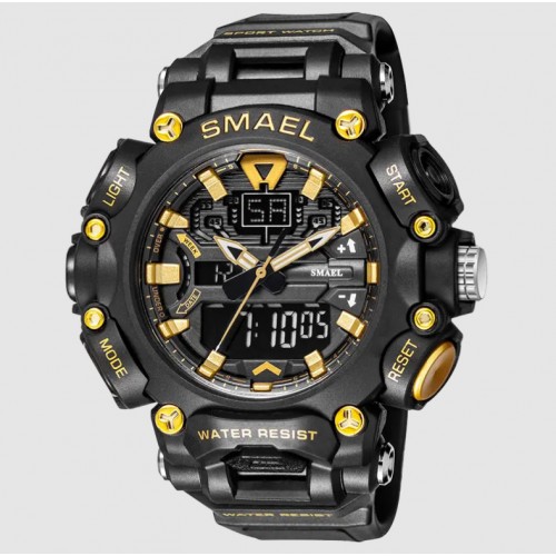 Reloj Smael Dorado Negro XF01445 para hombre, deportes al aire libre, táctico militar, moderno, fresco, resistente al agua, esfera grande,