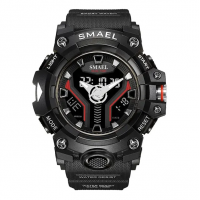 SMAEL- Reloj deportivo para hombre, cronógrafo con doble horario, resistente a los golpes, con luz Led, Táctico militar, 8075