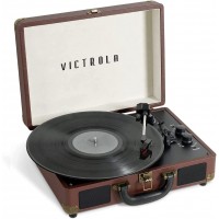 Victrola Journey - Reproductor de discos vinilo de maleta Bluetooth, marrón oscuro