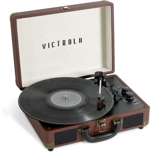Victrola Journey - Reproductor de discos vinilo de maleta Bluetooth, marrón oscuro