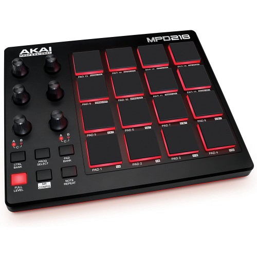AKAI Professional MPD218 - Controlador MIDI alimentado por USB con 16 almohadillas de tambor MPC, 6 perillas asignables, software de producción