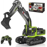 kolegend Excavadora de control remoto, juguete a escala 1.18, excavadora hidráulica,  para niños y niñas, tractor RC con luces recargable