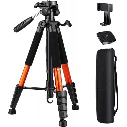 Trípode de 74 pulgadas para cámara y teléfono,  ligero con bolsa de transporte, para cámara profesional DSLR-SLR de aluminio