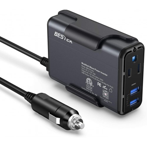 BESTEK Inversor de alimentación de 150 W CC 12 V a 110 V CA Convertidor 4.2 A Dual USB Adaptador de coche