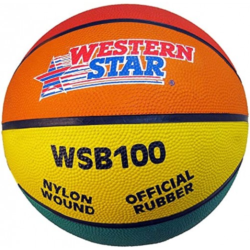 Western Star Pelota de baloncesto de goma tamaño oficial - Entrenamiento de agarre extra - 29.5 pulgadas - Multi Color