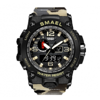 SMAEL Reloj táctico militar de pulsera para hombre, deportivo con doble movimiento de cuarzo, reloj analógico digital - Marrón Camuflaje