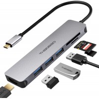 Adaptador multipuerto USB C Hub - Dongle de aluminio portátil 7 en 1 con salida HDMI 4K, 3 puertos USB 3.0, lector de tarjetas SD-TF