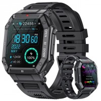 Reloj inteligente deportivo para Hombre, táctico militar negro  pantalla 1,85 pulgadas, llamadas por Bluetooth, resistente al agua IP68