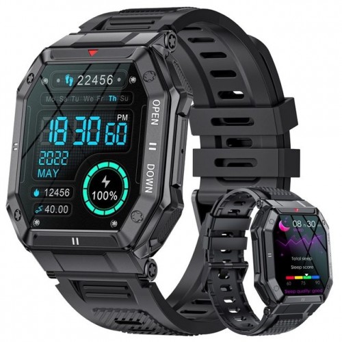 Reloj inteligente deportivo para Hombre, táctico militar negro  pantalla 1,85 pulgadas, llamadas por Bluetooth, resistente al agua IP68