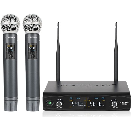 Phenyx Pro - Sistema de micrófono inalámbrico de metal, micrófonos dinámicos inalámbricosDJ, rango de 200 pies