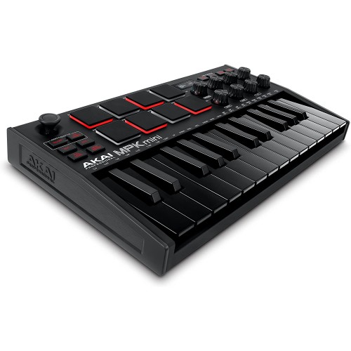 AKAI Professional MPK Mini MK3  Controlador de teclado MIDI USB de 25 teclas con 8 almohadillas de percusión con retroiluminación software