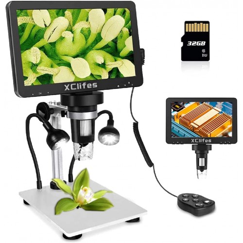 XClifes Microscopio USB digital LCD de 7 pulgadas de pantalla HD de 32 G TF, tarjeta PCB de reparación de placa de circuito