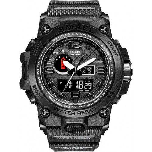 SMAEL Reloj táctico de pulsera para hombre, deportivo con doble movimiento de cuarzo, reloj analógico digital
