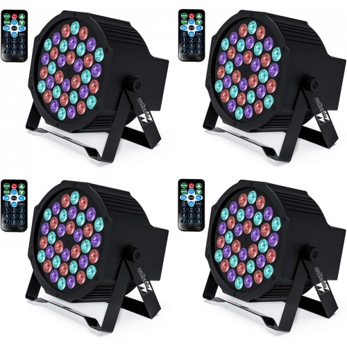 UP Lights, Missyee - Luces LED RGB de 36 x 1 W para DJ activadas por sonido, paquete de 4  luces de escenario - compatible con controlador DMX-512