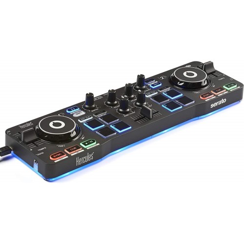 Hercules DJ DJControl Starlight - Controlador de DJ USB de bolsillo con Serato DJ Lite, ruedas de Jog sensibles al tacto, tarjeta de sonido integrada