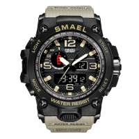 SMAEL Reloj táctico militar de pulsera para hombre, deportivo con doble movimiento de cuarzo, reloj analógico digital - Marrón Claro
