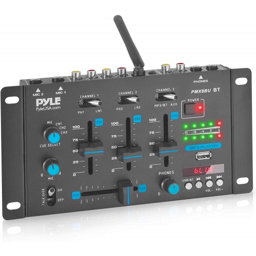 Mezclador de audio inalámbrico DJ - Mezclador de sonido compatible con Bluetooth de 3 canales, lector de micrófono, lector USB