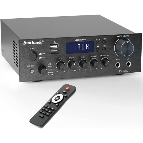 Sunbuck Bluetooth 5.0 Mini Hi-Fi Clase D Amplificador estéreo integrado para el hogar, receptor estéreo de audio de doble canal de 240 W,