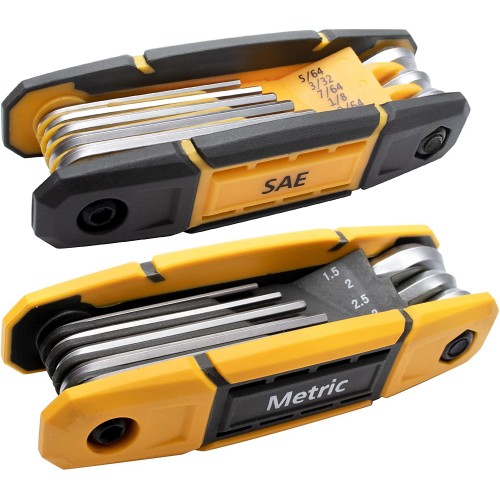 MulWark Juego de llaves Allen plegables de 17 piezas, métricas y estándar SAE - Herramienta de juego de llaves Allen