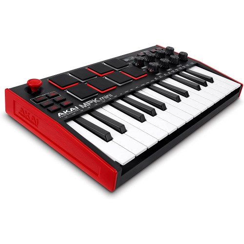 AKAI Professional MPK Mini MK3  Controlador de teclado MIDI USB de 25 teclas con 8 almohadillas, 8 botones y software musical incluido