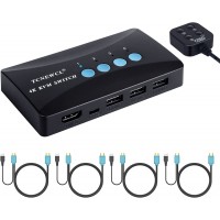 TCNEWCL Conmutador KVM, conmutador USB y HDMI para 4 ordenadores que comparten un monitor HD y 3 dispositivos USB, teclado y ratón