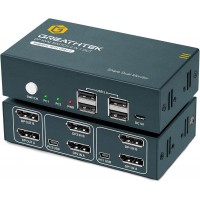 KVM Switch DP Displayport Dual Monitor Pantalla Extendida de 2 Puertos, 4 Hub USB 2.0, UHD 4K a 60Hz