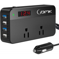 BMK - Inversor de corriente para coche de 200 W CC 12 V a 110 V CA inversor de coche, 4 puertos USB,  pantalla LCD