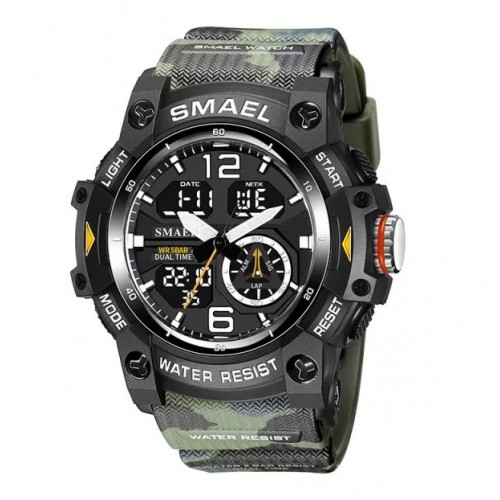SMAEL Reloj deportivo para hombre camuflaje verde negro, táctico militar cronógrafo resistente al agua, con alarma