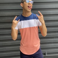 Franela Franjas Rosa Blanco y Azul  de Algodon Tallas S M y L KONEKODESIGN